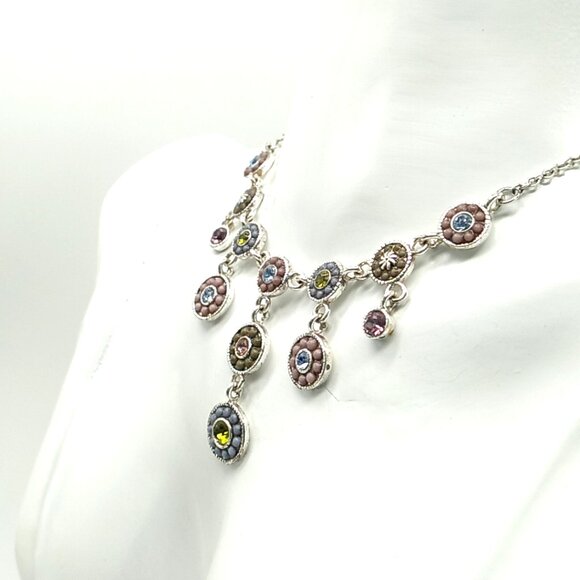 V (Laura Vann) Bezeled Multi-color Crystals & Beads Encased in Silver-tone - Picture 13 of 15